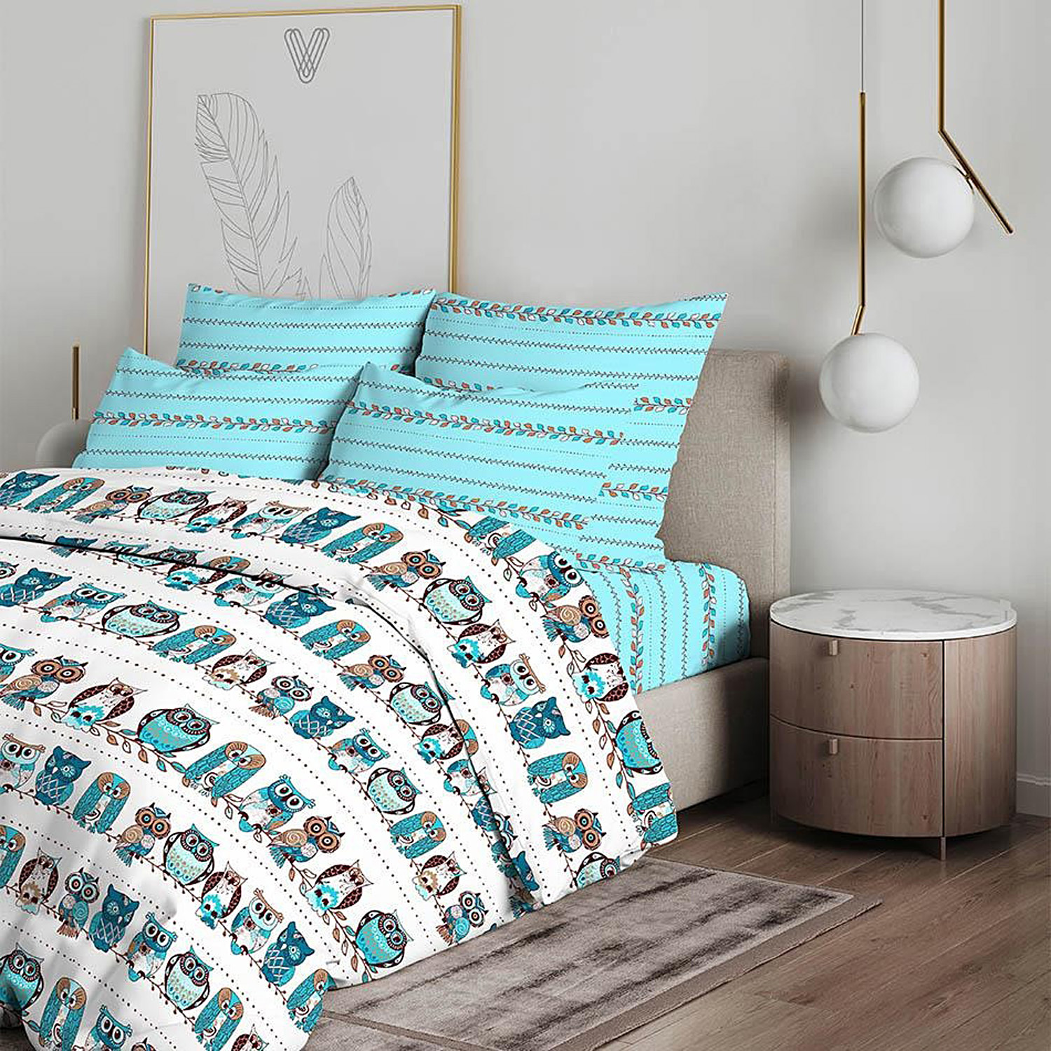 Постельное белье евро бязь Василиса 7184/1 Совушки нав70*70,пр200*220 Постельное белье евро бязь Василиса 7184/1 Совушки нав70*70,пр200*220