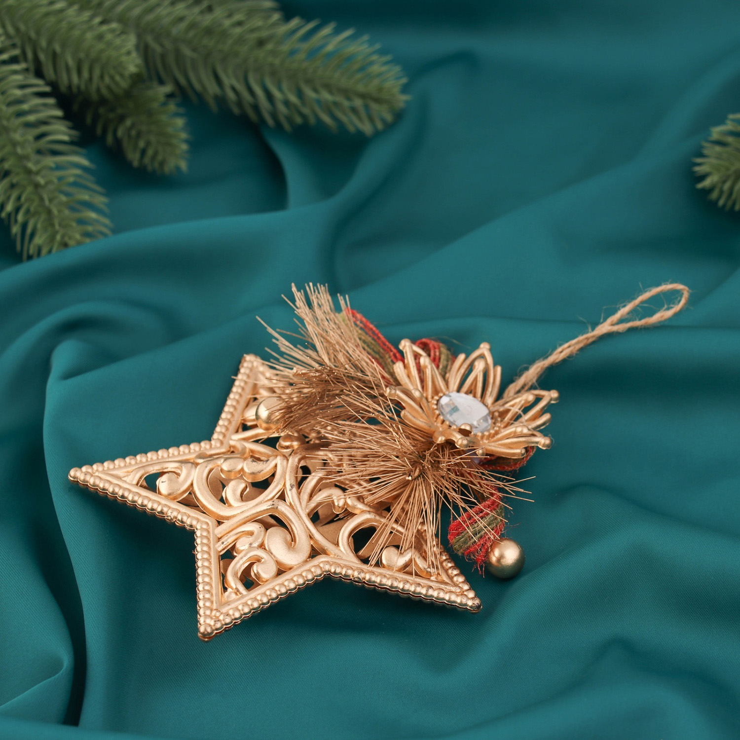 Украшение ёлочное "Звезда с цветком" 12х12 см, золото   10514162