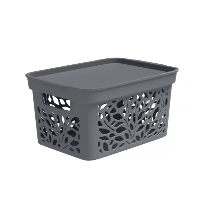 Корзина для хранения пластм. "Leaves" 274х197х140мм с Крышкой 5,5л Серый 83601 ("Полимербыт")*1/18 Корзина для хранения пластм. "Leaves" 274х197х140мм с Крышкой 5,5л Серый 83601 ("Полимербыт")*1/18