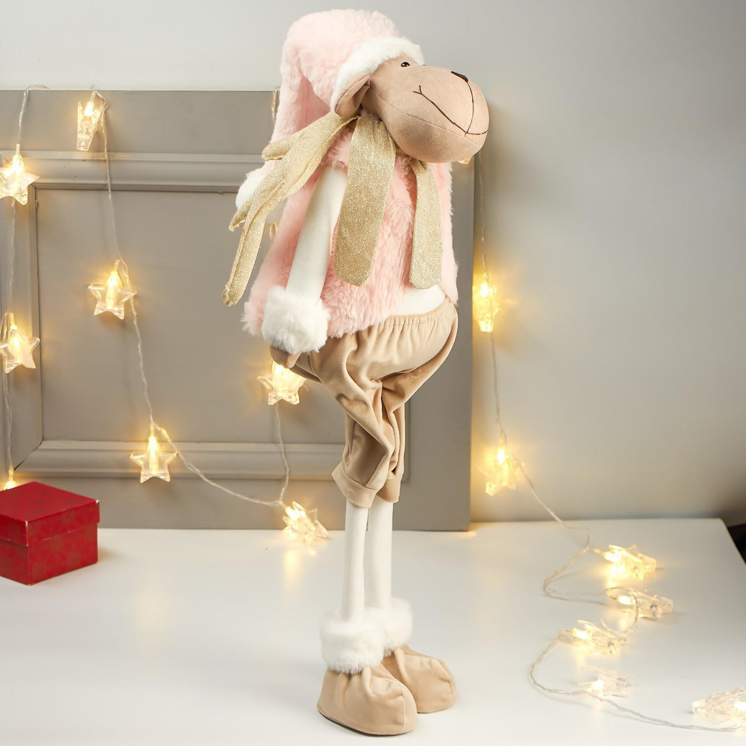 яяяКукла интерьерная "Лосик в розовом меховом жилете" 85х15х27 см   4822649