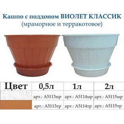 Кашпо пластм. "Виолет Классик"  1,0л d верха 160мм h90мм с поддоном д/Фиалок Мрамор А5114мр *1/60
