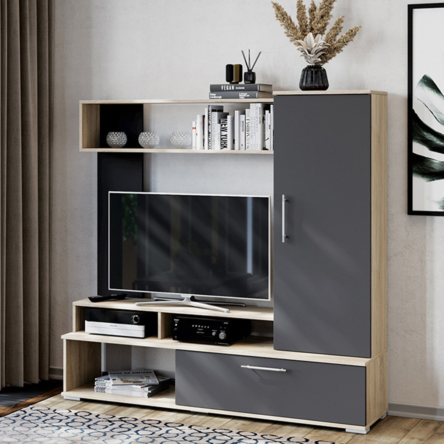 Набор мебели для общей комнаты Сиена Дуб Сонома/Графит Серый ТриЯ*1