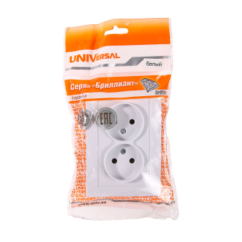 Розетка Бриллиант СП 2-мест. белая бз 16А IP20 UNIVersal 7947519