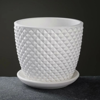 Кашпо бетон Бутон Грань 1,31л d верха 146мм h130мм с поддоном Белый №2 КБ-Б2-217-03*9