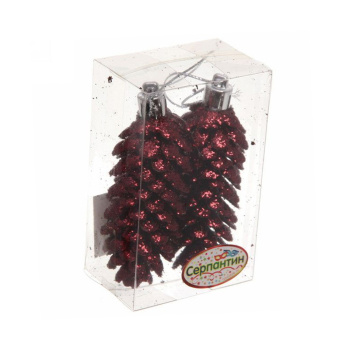 Набор елочных игрушек "Шишки блестящие", 9 см, 2 шт., рубин