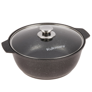 Кастрюля алюм. литая а/приг. Kukmara "Мраморная" темный "жаровня" 4,0л Стекл.кр. жмт42а (Кукмор)*1/4