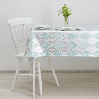 Клеёнка на тканевой основе "Этюд" "Листья в ромбах" мятн.-сер.бел. шир.1,25м 590/ 36 "Колорит" *25