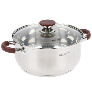 Кастрюля нерж. "Катунь" "Берта" 5,0л d24см термораспред. дно, Стекл. кр., силик.руч. КТ15-D-24 *1/4