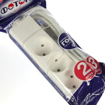 Удлинитель 3 розетки 2м б/з ПВС 2*0,75мм2 10А мощ.нагр 2500Вт 10-23 Фотон 21110 *1/20