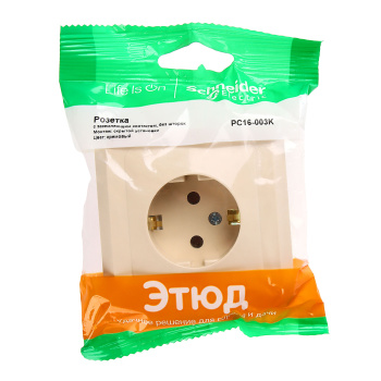Розетка "Этюд" СП 1-мест. кремовая евро с з/к РС16-003 *10/20