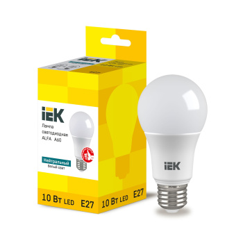 Лампа светодиодная 10W Е27 груша 4К белыйй A60 Alifa IEK LLA-A60-10-230-40-E27 *10/100