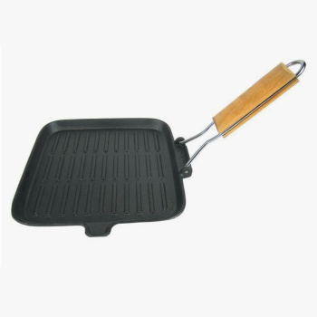 Сковорода чугунная квадр. 240х240мм "Гриль" Дерев. ручка XG61W "DECO" *1/12