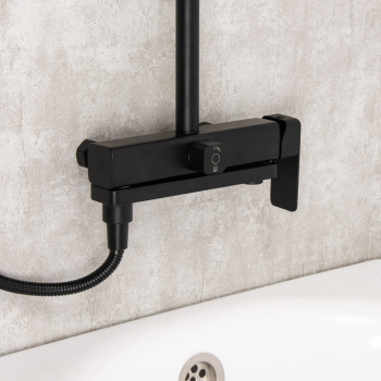 Смеситель д/ванны со стойкой для душа + ручной и тропический душ Fmark FS8745-22H черный *1