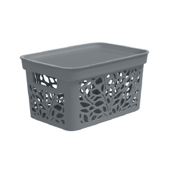 Корзина для хранения пластм. "Leaves" 333х225х174мм с Крышкой 10л Серый арт.83701("Полимербыт")*1/12