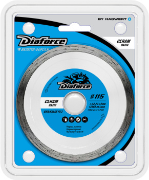 Диск алмазный 115*22,23*1,8мм по керамограниту сплошн мокр.рез арт513115 CeramBasicDiaforce*1/10/100