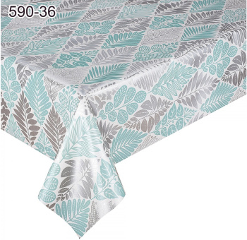 Клеёнка на тканевой основе "Этюд" "Листья в ромбах" мятн.-сер.бел. шир.1,25м 590/ 36 "Колорит" *25