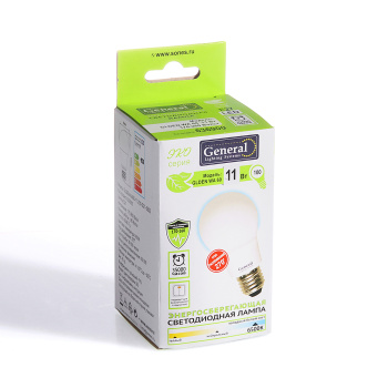 Лампа светодиодная GENERAL, Е27, груша WA60, 11 Вт, 870 Лм, холодный белый свет