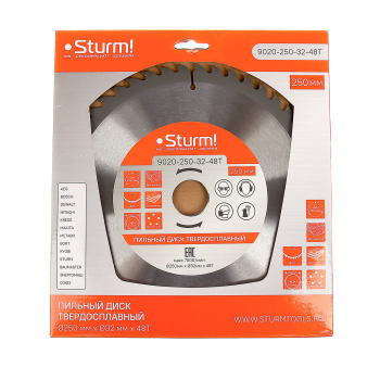 Диск пильный 250*32,0мм 48 зубьев по дереву (9020-250-32-48Т) Sturm *1/5/25 Диск пильный 250*32,0мм 48 зубьев по дереву (9020-250-32-48Т) Sturm *1/5/25