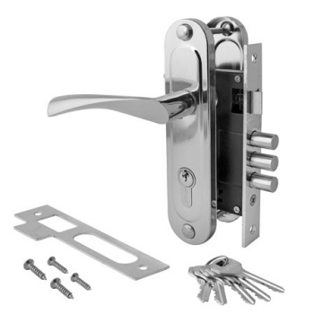 Замок врезной 61,5мм хром,Ал.ручки, 3 ригеля 1023/60-CR Апекс *1/20