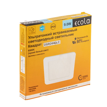 Светильник встраив. Ecola Квадрат даунлайт с драйвером 9W 6.5K 145*145*20 DSRD90ELC *1/5/30/40